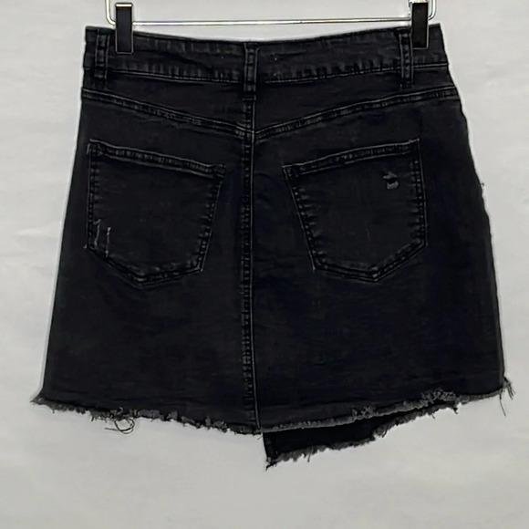 Chelsea & Violet Asymmetrical Black Denim Button Fly Distressed Skirt - Small - Picture 2 of 7